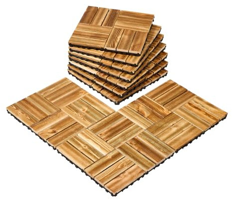 VEVOR Azulejos Entrelazados para Terraza Madera Maciza, Revestimiento de Suelo de Madera de Pino Alcanfor para Todo Tipo de Climas, para Terraza, Porche, Patio Trasero, 300 x 300 x 20 mm, 10 uds