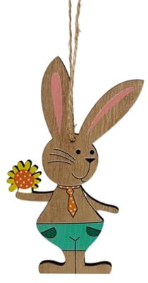 Holz Ostern Anhänger Osterhase Ornamente Osterdeko Hase Hängedeko Türdeko Zum Aufhängen Easter Decoration Osteranhänger Deko Ostern Frühling Für Drinnen und Draußen Ostergeschenk (1 Stück)
