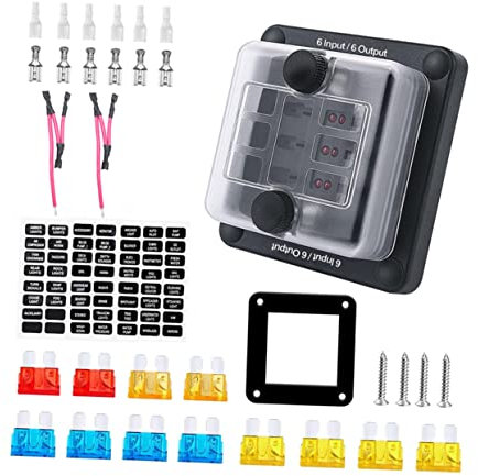TOKIDNY Sicherungskasten Kfz 34pcs 6 Ausgänge Marine Sicherungsblock wasserdichte Sicherungsbox Für Autos ATO/ATC Sicherungen Ersatzsicherungshalter Für Boot Und Fahrzeug Mehrfachsteckdosen