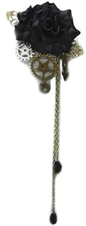 Broche Steampunk - Motif floral - Chaîne à breloques - Fait à la main - Style gothique - Accessoires pour cheveux vintage
