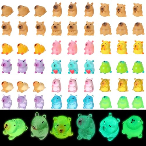 GSrenyu 36pcs Mini Resin Animals, Capybara Tiny Animal Resin Figurines, Miniature Glow in the Dark for DIY Desk Accessories Capybara Mini Toy Micro Landscape Decoration