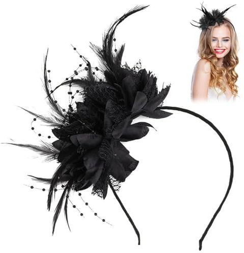 Années 1920 Fascinateur Plumes pour Femmes, Bandeau Plumes de Fleur Artificielle, Vintage Serre Tete Plumes, 1920S Accessoires Cheveux pour Cocktail Mariage Goûter Décoration (Noir, Taille unique)
