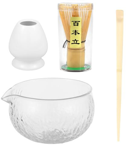 Matcha Set,Matcha Besen Set 4-teiliges mit Matcha Zubehör Schale Matcha Löffel Matcha Schneebesen Matcha Besenhalter, Matcha Whisk Traditionell Matcha Tea Set für Teeliebhaber
