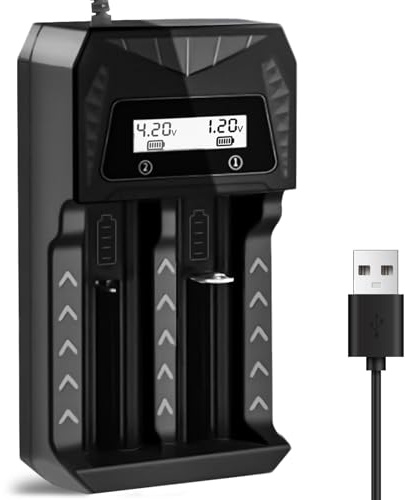 18650 Battery Charger 2 Bay,Universal Charger LCD Display for Rechargeable Batteries 18650 26650 14500 16340 18500 21700 18500, Li-ion Batteries AA/AAA NI-MH-NI-Cd Battery,Multi-Battery