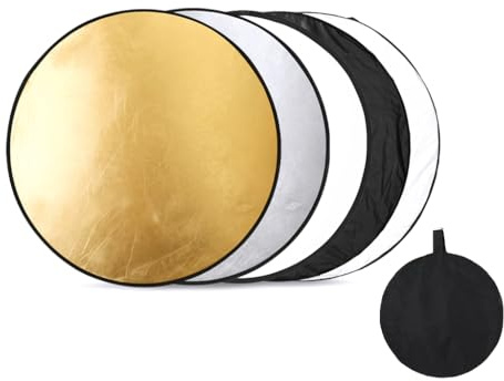Hitopin Rund Fotografie Licht Reflektor, 60CM Foto Reflektorreflektor Lichtreflektor, 5 in1 Reflector, Scheibenreflektor, Faltbarer Faltreflektor, für Portrait, Foto, Selfie, Hochzeitsfotografie