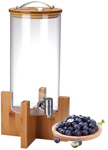 Beverage Dispenser with Stand,Glass Drink Dispenser with Spigot Wood Stand Water Bottle Beverage Machine(5L)