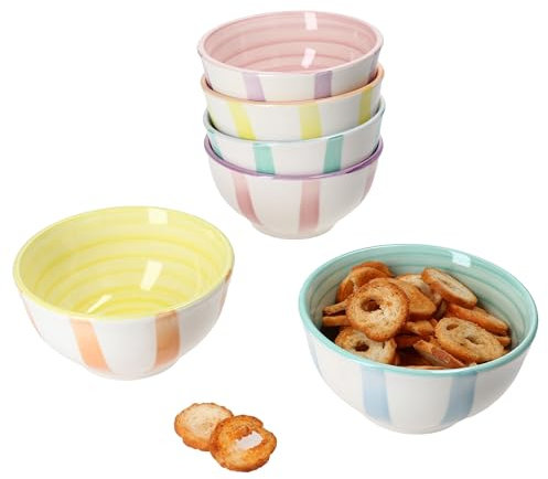 MamboCat Beach Pastello Stripes - Lot de 6 bols à snack et à sauce - 12 cm - 220 ml - En faïence avec rayures pastel - Pour 6 personnes - Mini bol pour sauces, fruits, mini salade, noix, etc.