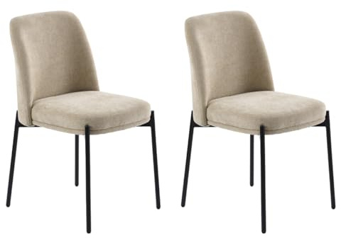 MY Furniture pair of Isla Dining chairs, Sable, Modern Upholstered Chenille Fabric, Foam-Padded Seat & Back, Black Steel Frame with Adjustable Glide Feet