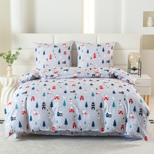 Cotton Market Weihnachtsbettwäsche 3-teilig aus Mikrofaser Bettbezug 220 x 200 cm 2 Kissenbezüge 70 x 80 cm Mikrofaser Bettwäsche mit Reißverschluss Weich Pflegeleicht Winterbettwäsche