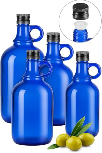 lilawelt24 Blaue Glasflasche 1 L mit Ausgießer & Schraubverschluss – Vorrats-Flasche für Öl, Essig, Likör & Getränke (4x 1L)