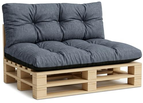 Amazinggirl Palettenkissen Outdoor Kissen 2er-Set Palettenkissen - Auflagen für Paletten Europaletten Palettensofa und Palettenmöbel Palettenpolster Outdoorkissen Gartenkissen Jeansfarbe Öko-leinen