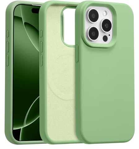 UCASONG Magnetic Liquid Silicone Case for iPhone 14 Pro Max, Matcha Green | 6.7Inch, Compatible with MagSafe, Cute Plain Solid Color Slim Case, Soft Smooth Matte Shockproof Protective Cover