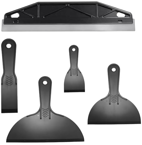 5Pcs Paint Trim Guard Set - 12inch Black Stainless Steel with 4 Scrapers | Paint Shield - Painting Tool for Cutting in Paint Guide, Wallpaper Scraper for Removing Wallpaper Paint, Repairing Drywall