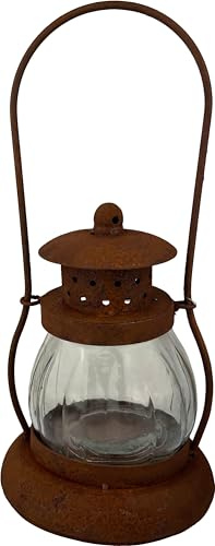 Ecosoul Laterne Vienna aus Edelrost Metall mit gewelltem Glas, Kerzenhalter Rost Deko, Gartendeko Leuchtfeuer, 31 cm hoch