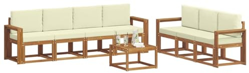 vidaXL Outdoor-Sofagarnitur mit Kissen 8 pcs Natur und Creme, Modernes Outdoor-Sofa, Garten-Ecksofa, Langlebige Lounge für die Terrasse, Komfort-Set zum Entspannen