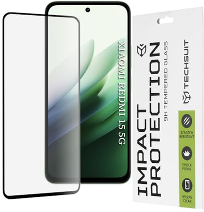 Techsuit Displayschutzfolie für Xiaomi Redmi 15 4G, Redmi 15 5G Gehärtetes Glas mit 9H Härte, Vollständige Abdeckung, Stoßschutz, Oleophobe Beschichtung, Anti Fingerabdruck, 111D Full Glue