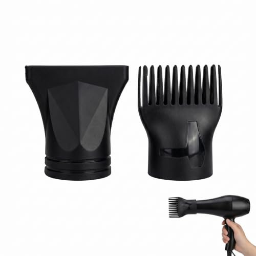 FIQLUL 2 Pezzi Beccuccio Phon Universale, Concentratore e Pettine per Asciugacapelli, Accessori Professionali per lo Styling e Asciugatura Rapida, Materiale Resistente al Calore, Nero