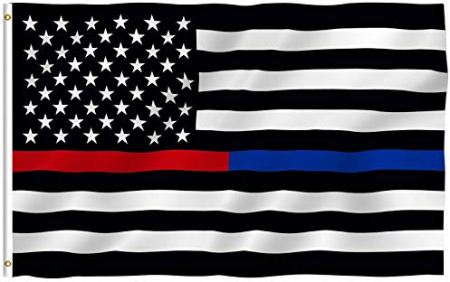 Anley Fly Breeze 3x5 Fuß Thin Blue Line und Red Line USA Polyester Flagge - Lebendige Farbe und UV-beständig - Auszeichnung von Strafverfolgungsbehörden und Feuerwehr-Polyesterflaggen
