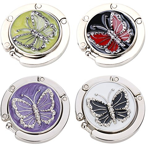 FOME Handbag Hanger, Set of 4 Foldable Purse Hook Purse Table Hook Holder Bag Hanger Hook Mixed Color,Butterfly Shape,1.77x3.54in