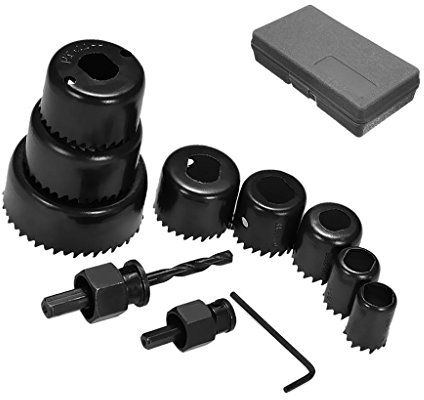 NUZAMAS, Juego de 11 sierras perforadoras (acero al carbono, 19-64 mm) para yeso, madera, yeso, plástico, taladros lisos, incluye caja de herramientas