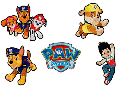Mono-Quick Paw Patrol, 5er Set Bügelbilder,Kinder,Aufbügler,Aufnäher,Patches,Flicken,Bilder zum Aufbügeln, Polyester, Mehrfarbig, 8cm, 5 stück