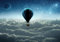 wandmotiv24 Fototapete Ballon Wolken Sterne, S 200 x 140cm - 4 Teile, Wanddeko, Wandbild, Wandtapete, Anker, Planeten, Himmel M1140