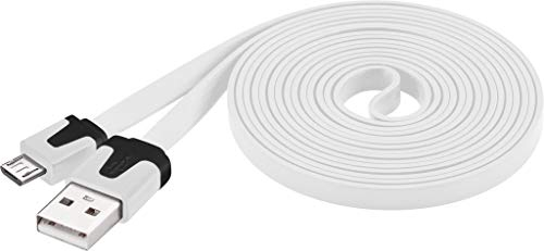 PremiumCord Cable de Conexión USB - Micro USB Plano PVC 2m, USB A Macho a Micro B Macho, Cable de Datos USB 2.0 de Alta Velocidad, 2X Blindados, AWG28, Color Blanco, Longitud 2m