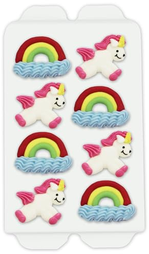 Zuckerdekoration Einhörner und Regenbögen, 8 Stück, ca. 30 mm, essbar | LEBKUCHEN WELT Zuckerdeko zum schmücken von selbstgemachten Geburtstagstorten, Kuchen & weiterem Gebäck – Tortendeko, essbar
