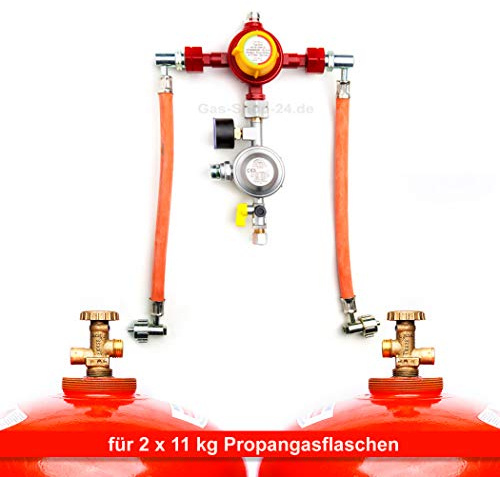 Automatische 50 mbar Zweiflaschenanlage für 11 kg Propangasflaschen/Gasflaschen (Flaschenanlage, Druckminderer, Propangas Flüssiggas Anlage, Kleinflaschenanlage) MADE IN GERMANY