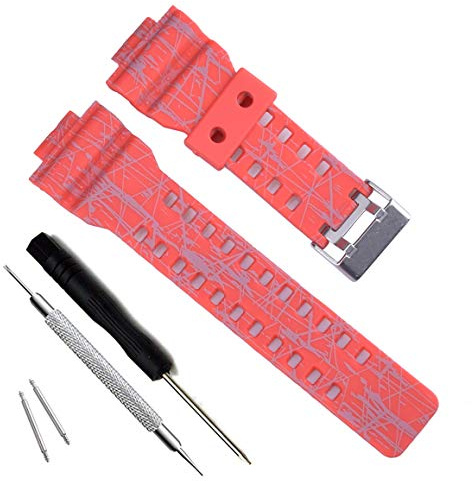 My Time OliBoPo Natural Resin Replacement Watch Band Strap for Casio Mens G-Shock GD120/GA-100/GA-110/GA-100C (Line Pattern-Red)