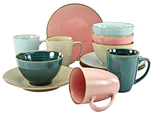 CreaTable, 22245, Serie COSY MORNING, 12-teiliges Geschirrset, Frühstücksset aus Steinzeug, spülmaschinen- und mikrowellengeeignet, Qualitätsproduktion