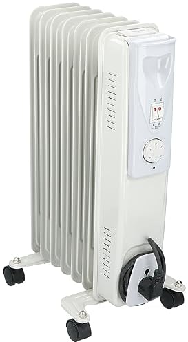 alpina Ölradiator 1500W – Elektro Heizkörper mit Thermostat – Radiator Heizung Elektrisch – Mobiler Radiator Elektrisch mit Rollen – Kompakte Standheizung Strom mit Überhitzungsschutz – Weiß