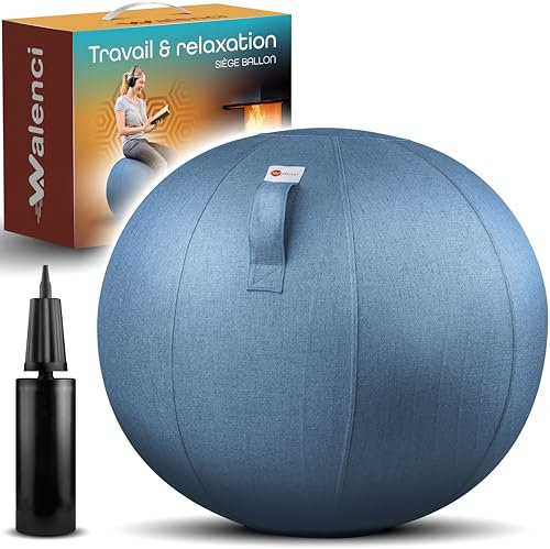 Walenci Ergonomischer Sitzball für Arbeit und Entspannung Ergonomischer Bürostuhl, Ballstuhl, Komfort für Telearbeit und Gaming, ideal für Steh-Sitz-Arbeitsplätze, Premium-Stoffbezug (Himmelblau, 75)