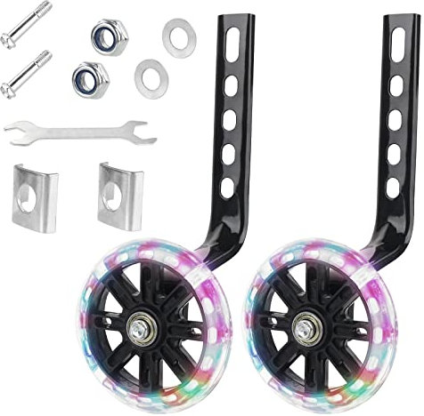 2 PCS Kids Bike Stabilisers, Bicycle Training Flash Wheels for Kids, Bicycle Training Wheels Mute Flash Wheelswith Adjustable Mounted Kit for 12 14 16 18 20 Inch Variable and Single-Speed Bikes