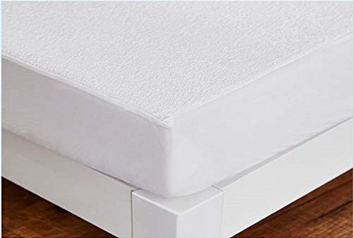 XINNI 100% Cotton Fitted Sheet Terry Cloth Queen Size Waterproof with Elastic All Around Fits Mattress Protector Cover 18 Inch Deep Pocket Fitted Bed Sheet Only