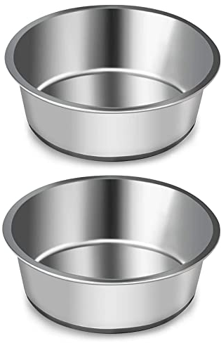 SUOXU Lot de 2 gamelles épaisses en acier inoxydable pour chien avec bases en silicone antidérapantes, gamelles et bols d'eau pour chiens de taille moyenne et grande (L - 20 cm)
