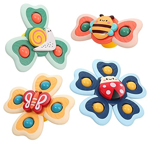 Vanmor Juguetes Giratorios con Ventosa para Bebé, Juguetes Giratorios De Succión para Bebés, Viaje En Avión, Juguetes Sensoriales Y Regalo Ideal para Niños Pequeños De 1 a 3 (4 PCS)