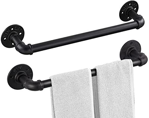 Eledom Wall Mounted Pot Pan Rack 21 Inch Set of 2, Industrial Utensils Wall Hanger Iron Pipe Kitchen Hanging Rail with 10 S Hooks