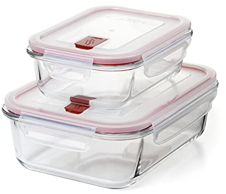 TATAY Lot de 2 Boîtes à Lunch Cook&Eat Food (0.64L et 1.5L), Verre, Hermétique, Couvercle à Clip, Sans BPA, Convient pour Micro-Ondes, au Four, Congélateur et Lave-Vaisselle, Couleur Rouge