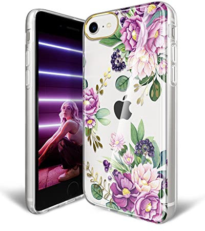 Jaholan iPhone SE 2022/2020/8/7/6S/6 Coque TPU Gel Protection Fine Mince Léger Souple Housse Etui - Blossom Purple