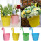 Lot de 4 pots de fleurs en métal à suspendre avec poignée amovible pour semis, clôture, balcon, décoration murale extérieure