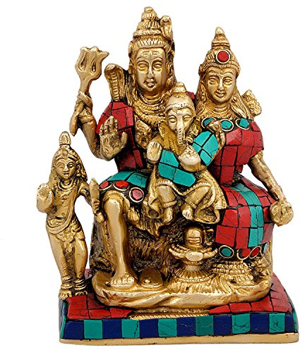 AONA Shiva Parvati Shiv Parivar Shankar Bhagwan Ganesh Family Murti Idol Statue Skulptur aus Messing, Höhe 14 cm, Shiva