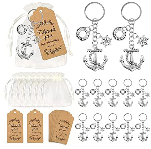 Aotoer 50 Set Anker Schlüsselanhänger Party Gastgeschenke Hochzeit Gastgeschenke für Gäste, kreatives Souvenir Geschenk mit Ruder Rettungsboje Tags für nautische Hochzeit Party Gastgeschenke