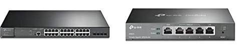 TP-Link TL-SG3428MP 28-Port Gigabit L2+ Managed Switch mit 24 PoE+ Ports Schwarz, v2.0 & ER605 5 Port Dual/Multiple WAN VPN Router(bis zu 4 Gigabit WAN Ports) schwarz, ideal für Büronetzwerk
