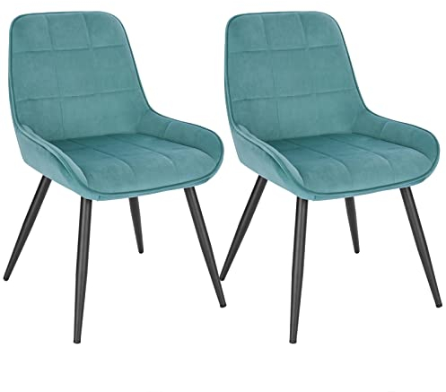 WOLTU Esszimmerstühle 2er Set, Polsterstuhl Samt, Küchenstuhl gepolstert, Akzentstuhl für Wohnzimmer Schlafzimmer Küche, ergonomischer Stuhl mit Rückenlehne, Türkis, BH331ts-2