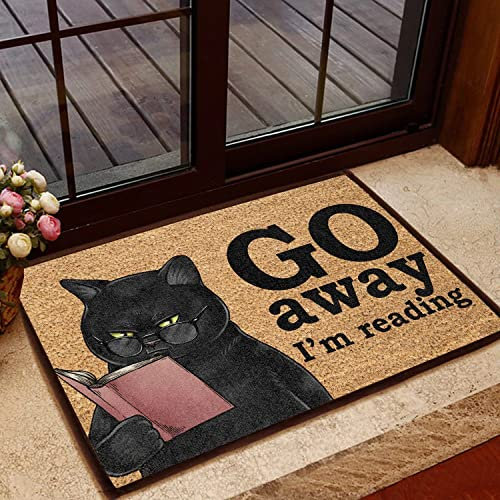 Fußmatte für den Inneneingang, Druck, Willkommen, lustige Fußmatte, ernsthaft Schwarze Katze, Go Away I'm Reading, Fußmatte, Heimdekoration, Heimdekoration, Einweihungsgeschenk