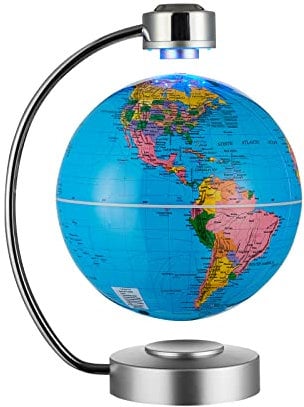 Magnetic Levitation Floating Globe, Floating Globe With LED Lights, Floating Globes World Desk Gadget Decor in Office Home/Display Frame Stand with Auto Permanent Revolving System (Blue)
