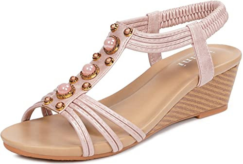 Hsyooes Sandales Compensees Femme Plates Été Talons Plateforme Romaines Espadrilles Bout Ouvert Chaussures pour Plage Antidérapant,38 EU/Fabricant 40,Rose D