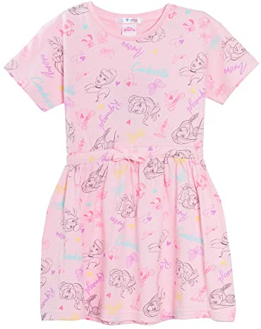 Disney Princess Dress for Girls Sundress Summer Dress Short Sleeved T-Shirt Cotton Dress Pink Tunic Top