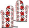 Heat Resistant Oven Gloves Sets Of 2 - Ukrainian Embroidery Style Rose Printed Kitchen Non-Slip Microwave Oven Mitts 1 Pair For Baking Cooking Bbq